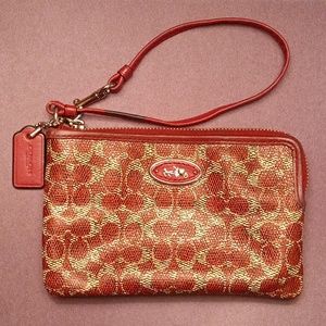 COACH- Monogram Wristlet- Merlot/Beige- EUC